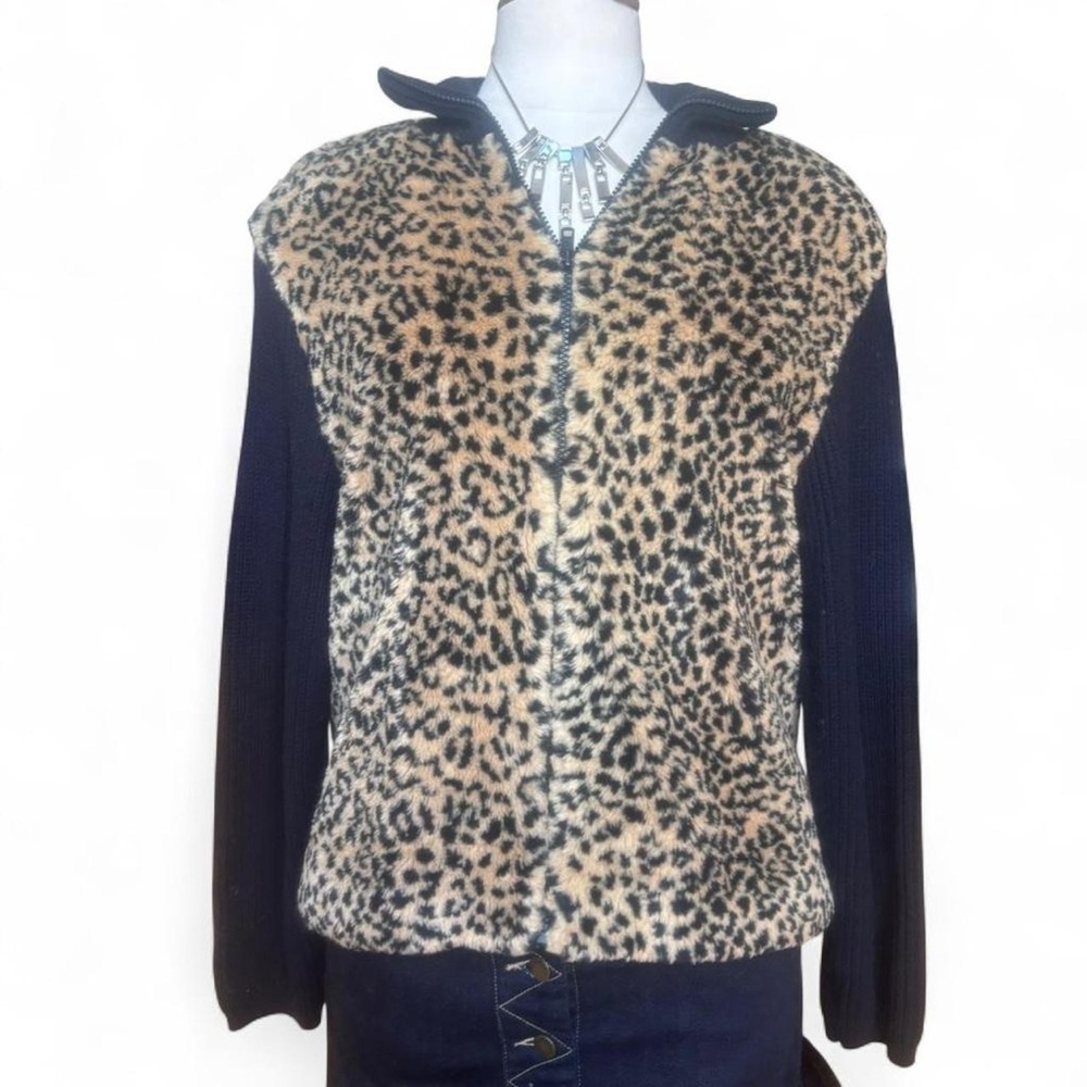 Vintage Y2K Leopard Print Zip-Up Jacket size L
